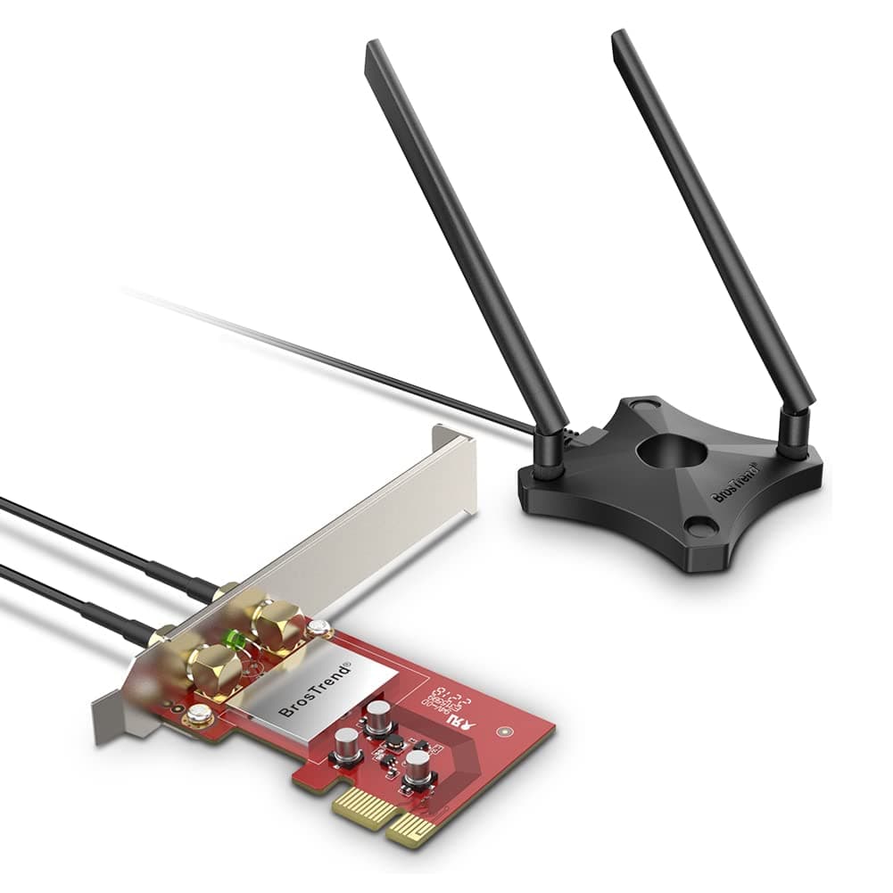 BrosTrend 1200Mbps PCIe WiFi Network Card for Desktop PC of Windows 10/8.1/8/7, 2 X 5dBi Antennas and Magnetic Extension Base, AC1200 Dual Band 5GHz 867Mbps / 2.4GHz 300Mbps, PCI Express