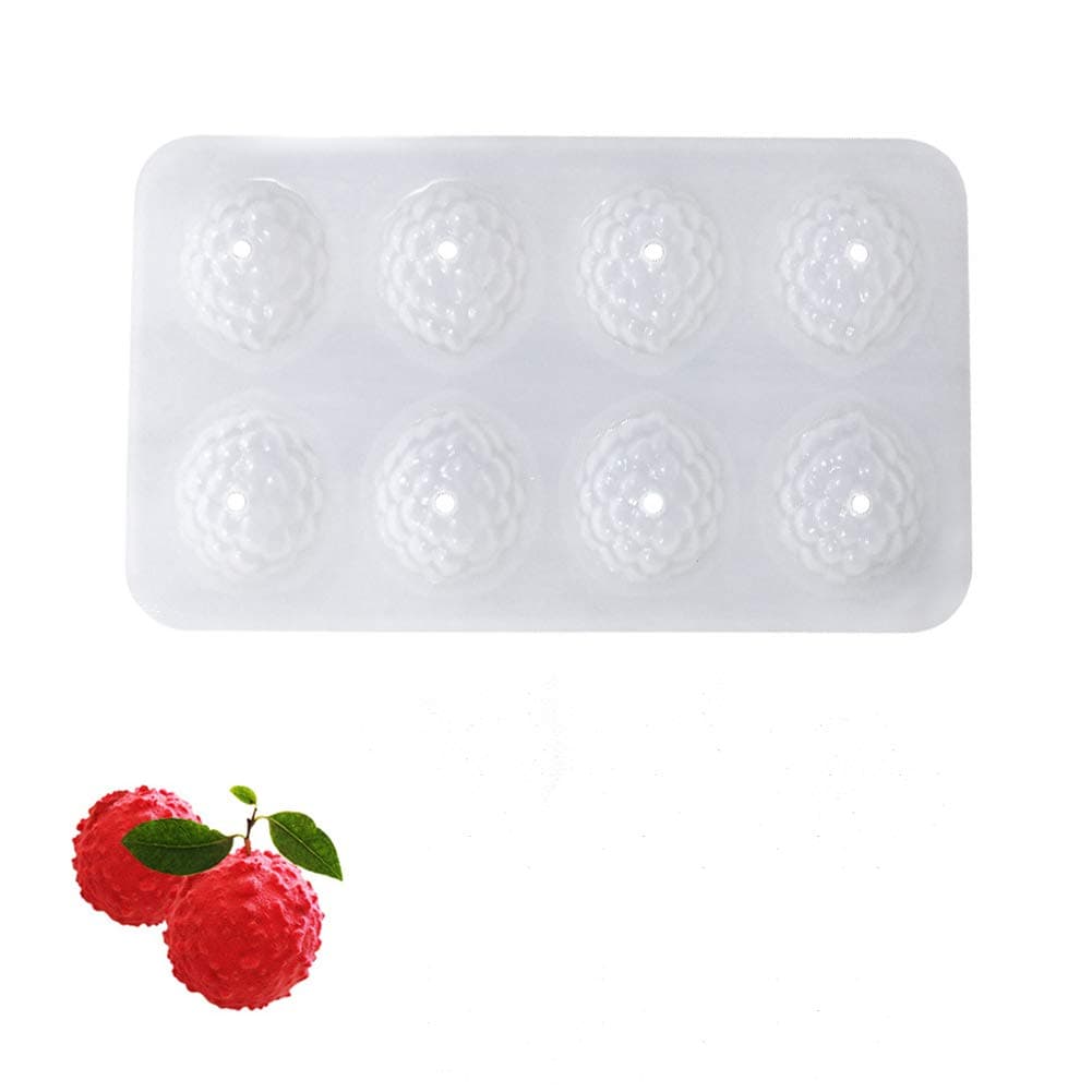 OCPO Kitchen 3D Litchi Silicone Mold for Baking Mousse Cake, Candy, Chocolate, Truffle, Pastry, Cupcake, Fruit Pudding, Jelly, Ice Cream Mould, Cake Decoration Mold, Litchi Shape (8-Cavity)