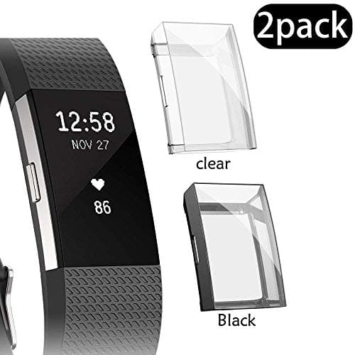 Ultra Slim Soft Full Cover Case for Fitbit Charge 2, Opretty Crystal TPU Protective Cases Frame Shockproof Cover Shell Accessories for Fitbit Charge 2 Smart Watch (Clear+Black)