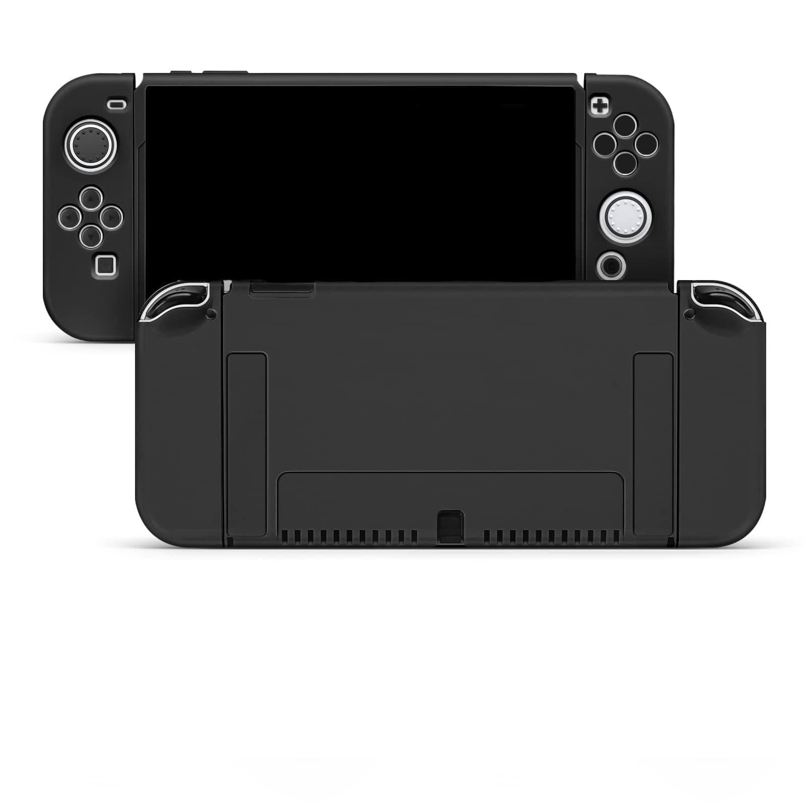JINGDU Protective Case Compatible with Switch OLED, Slim Cover Case Dockable TPU Cover Accessories for Switch OLED Console and Grip Joy Con, The Switch Protector with 4 Thumb Grip Caps (Black)