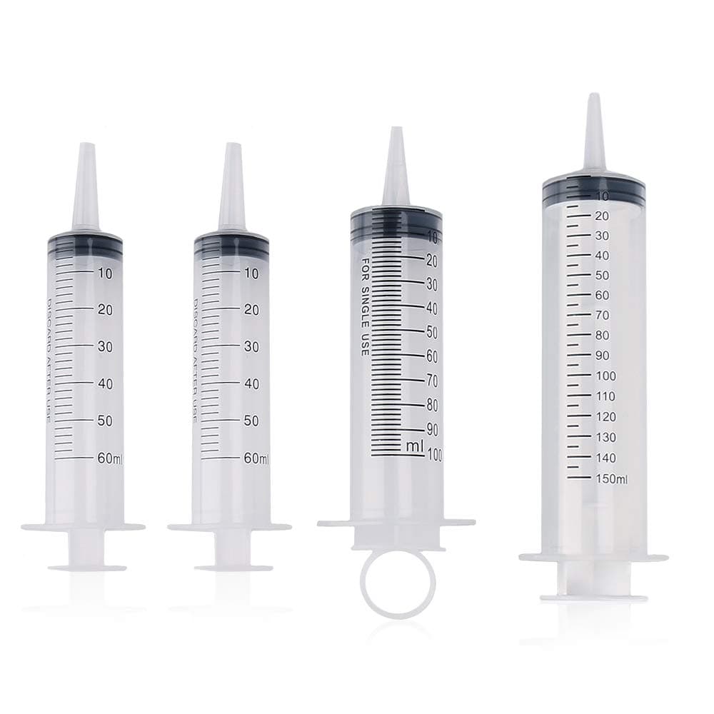 Syringe 60, 100, 150 ml/cc Disposable Plastic Catheter Tip Syringe Hand Push Glue Industrial Syringe for Hydroponics Nutrient Measuring, Watering, Refilling, Lab Experiment, 4 Pack