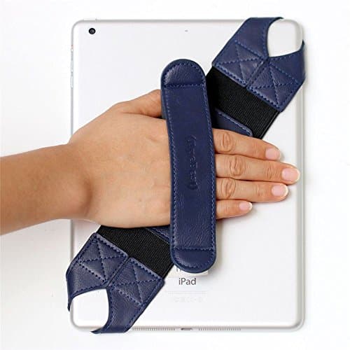 Universal Tablet Hand Strap Holder, 360 Degrees Swivel Leather Handle Grip & Elastic Belt, Secure & Portable ApeBest for 7-8 inch Tablets Samsung Google Kindle iPad Mini 7.9", Black,Rose,Blue (Blue)