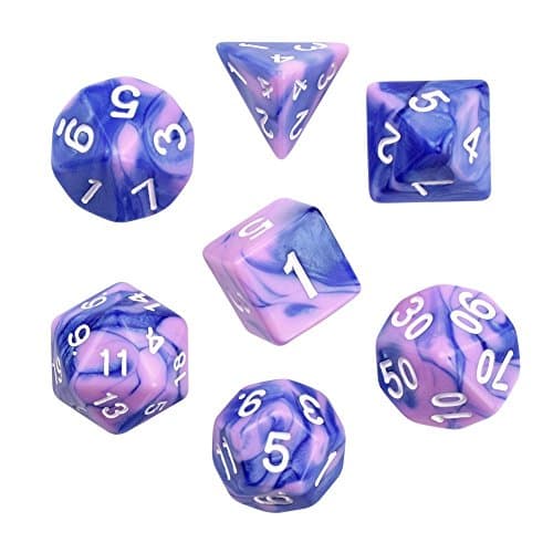 Pink Purple Gemini Glowing Polyhedral 7-Die RPG Dice Set Galaxy Dnd Dice Set D20 D12 D10 D8 D6 D4 for Dungeons and Dragons wit Pouch