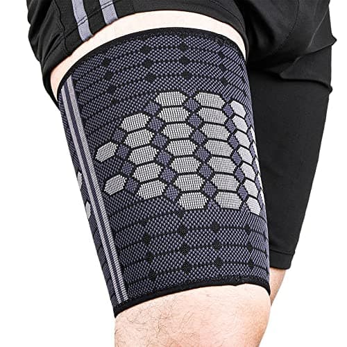 Zara World Knitted Breathable Adjustable Thigh Support Non-Slip Strap Compression Sleeve Brace for Improved Blood Circulation, Recovery, & Pain Relief (Large, Without Strap)