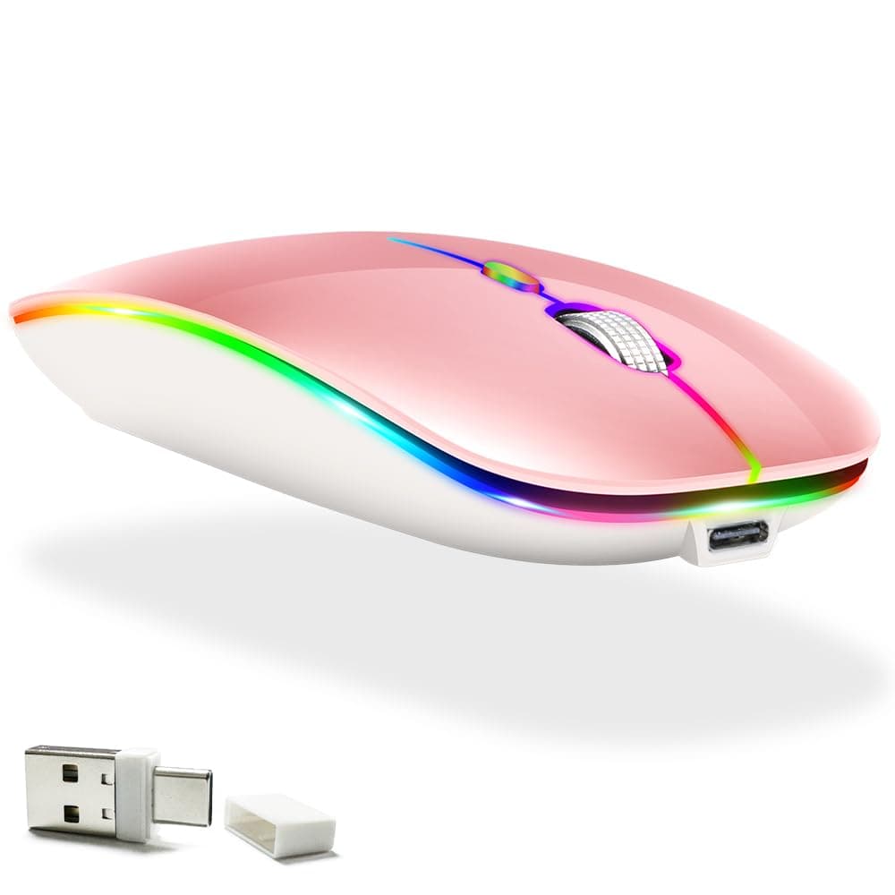KLO Rechargeable Bluetooth 5.2/3.0/Type-C/USB-2.4G Mouse for MacBook/MacBook air/Pro/iPad, Wireless Mouse for Laptop/Notebook/pc/iPad/Chromebook (2/Pink)