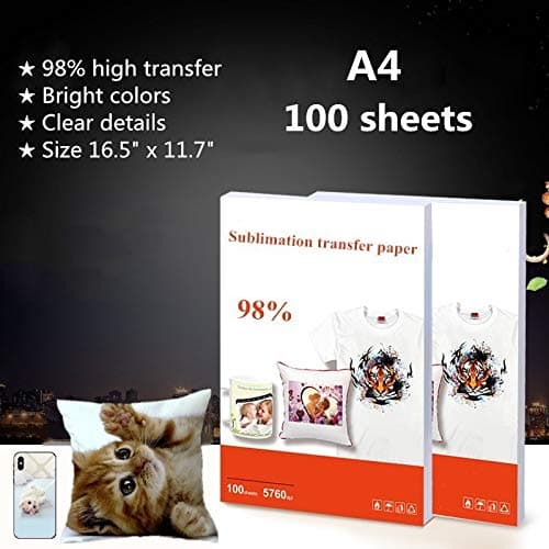 100 Sheets - 8.5" x 11" A4 Sublimation transfer paper for Light Polyester T-Shirt Transfer Sublimation ink Inkjet Printing
