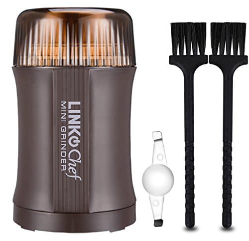 Coffee Grinder Electric Nut & Spice Grinder LINKChef 200W with Stainless Steel Blade for Seed Bean Herb Pepper Grinder, Lid Activated Safety Switch, Brown 2 Brush（CG-8220） - 3 Year Warranty (Brown)