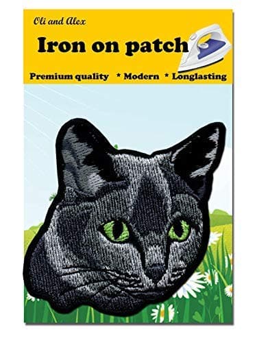 Iron On Patches - Cat Patch 1 pcs Iron On Patch Embroidered Applique (Black)
