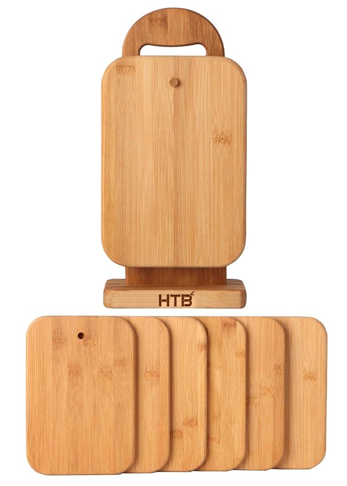 Bamboo Cutting Board Set for Kitchen,Small Cutting Boards with Holder,Serving Boards for Sandwich Cheese Meal Breakfast