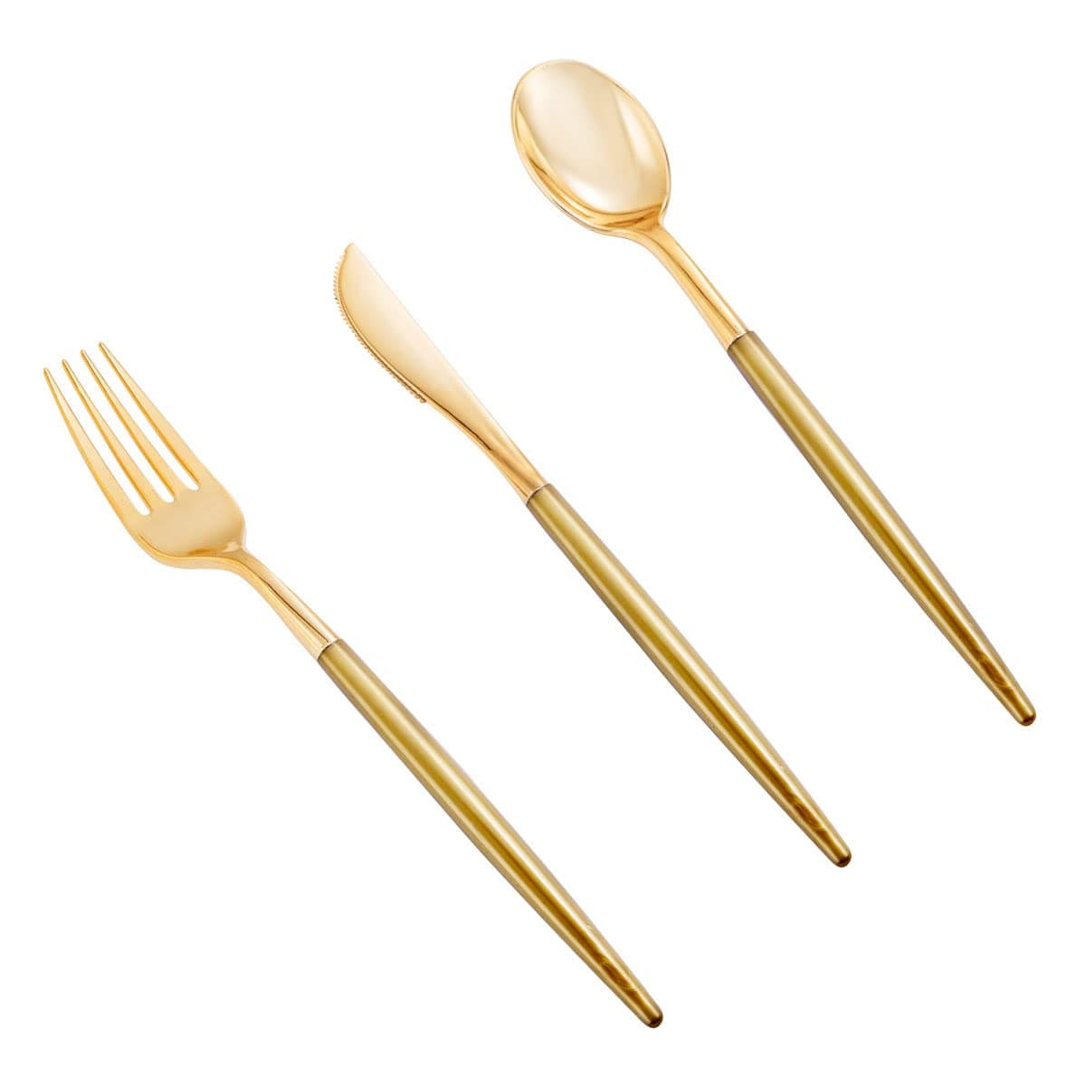 Supernal 102pcs Plastic Silverware, Disposable Flatware with Dark Gold Handle, 34 Forks, 34 Knives, 34 Spoons, Perfect for Parties, Weddings