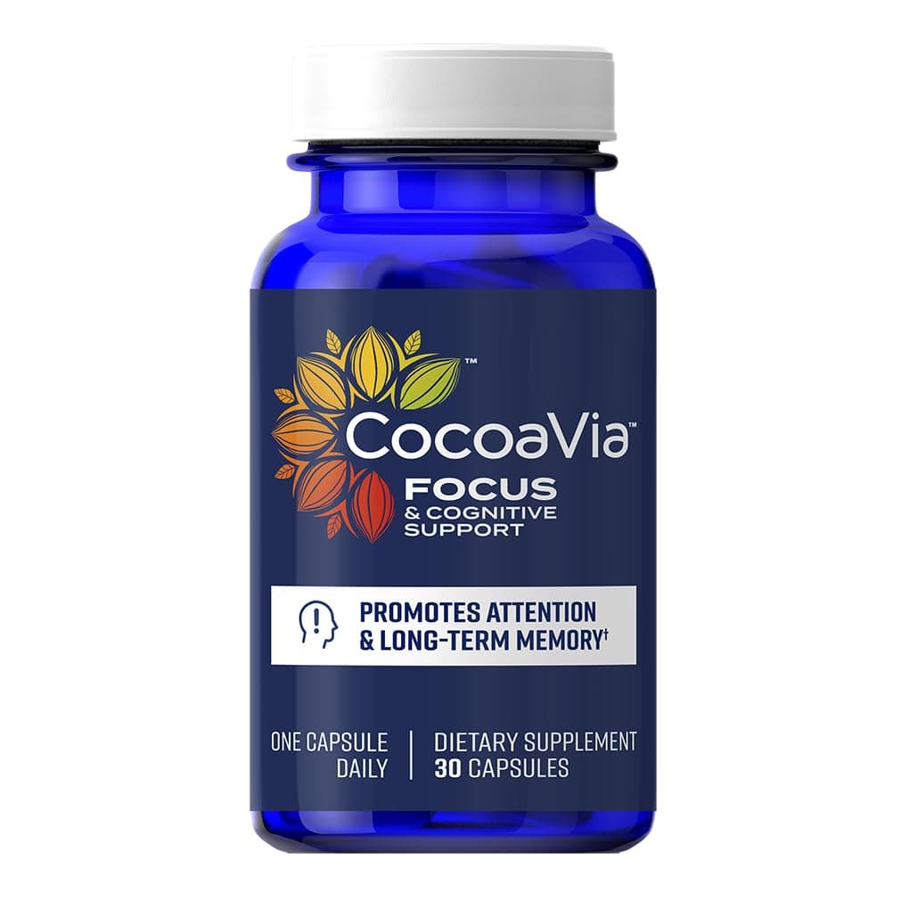 Memory & Focus Brain Supplement, 30 Day, Cocoa Flavanol Blend, Lutein, Added Caffeine for Boost. Improve Cognitive Function, Attention, Vegan & Plant Based, 30 Capsules