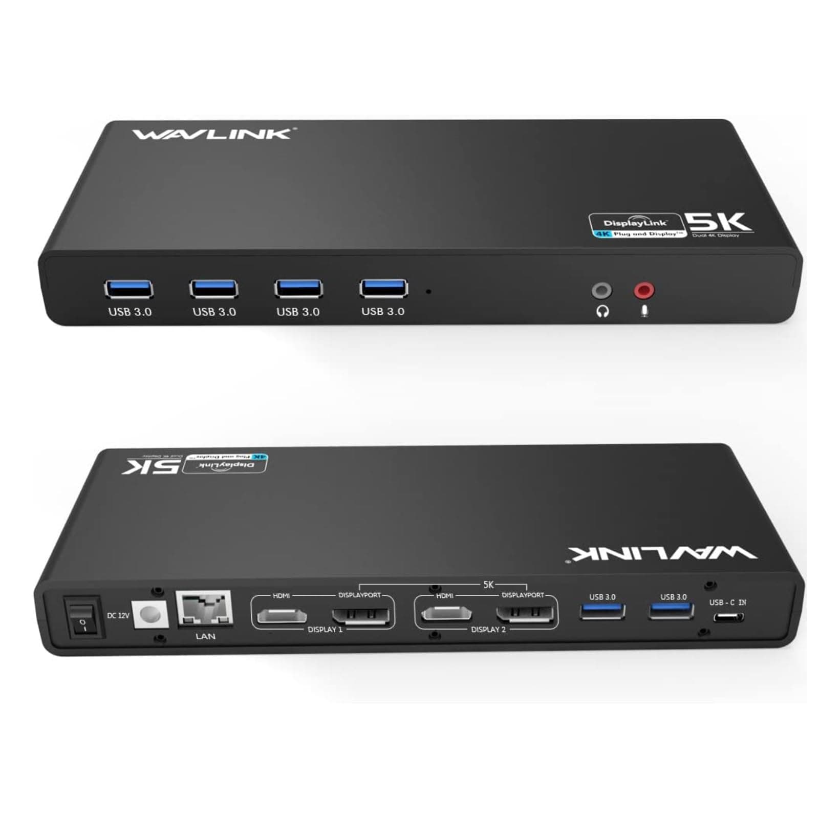 WAVLINK USB 3.0 Universal Laptop Docking Station,USB C to 5K/ Dual 4K @60Hz Video Outputs Dual Monitor for Windows and Mac,(2 HDMI & 2 DP, Gigabit Ethernet, 6 USB 3.0,Audio)