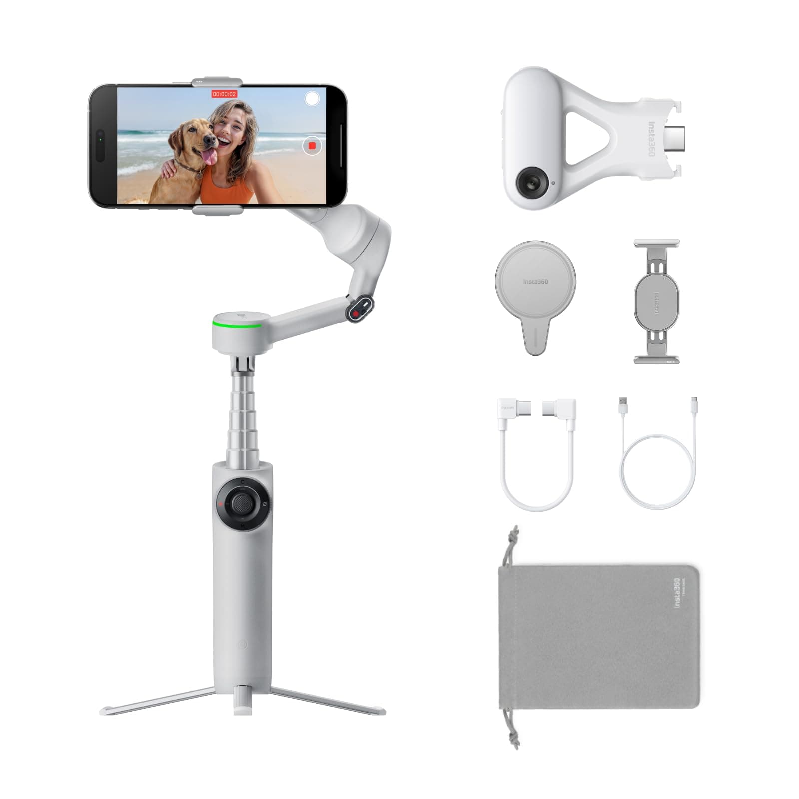 Flow 2 Pro Ultimate AI Bundle – Foldable AI Phone Gimbal Stabilizer for iPhone/Android, Apple DockKit, MagSafe Mount, Multi-Person/Any App/360° Pan Tracking, Built-in Tripod/Selfie Stick