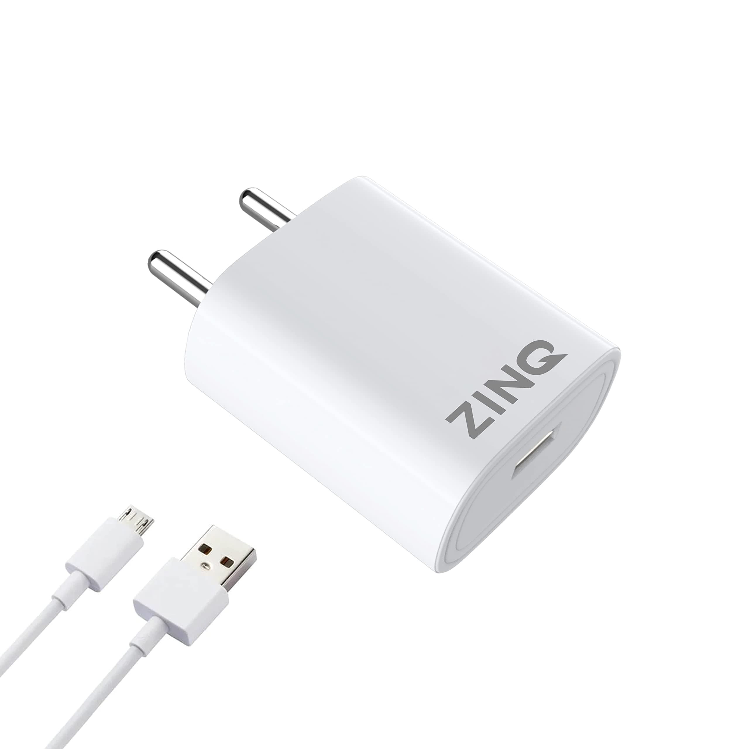 Zinq Technologies 2A Single Port Mobile Charger with 1Mtr USB Cable Included (White)