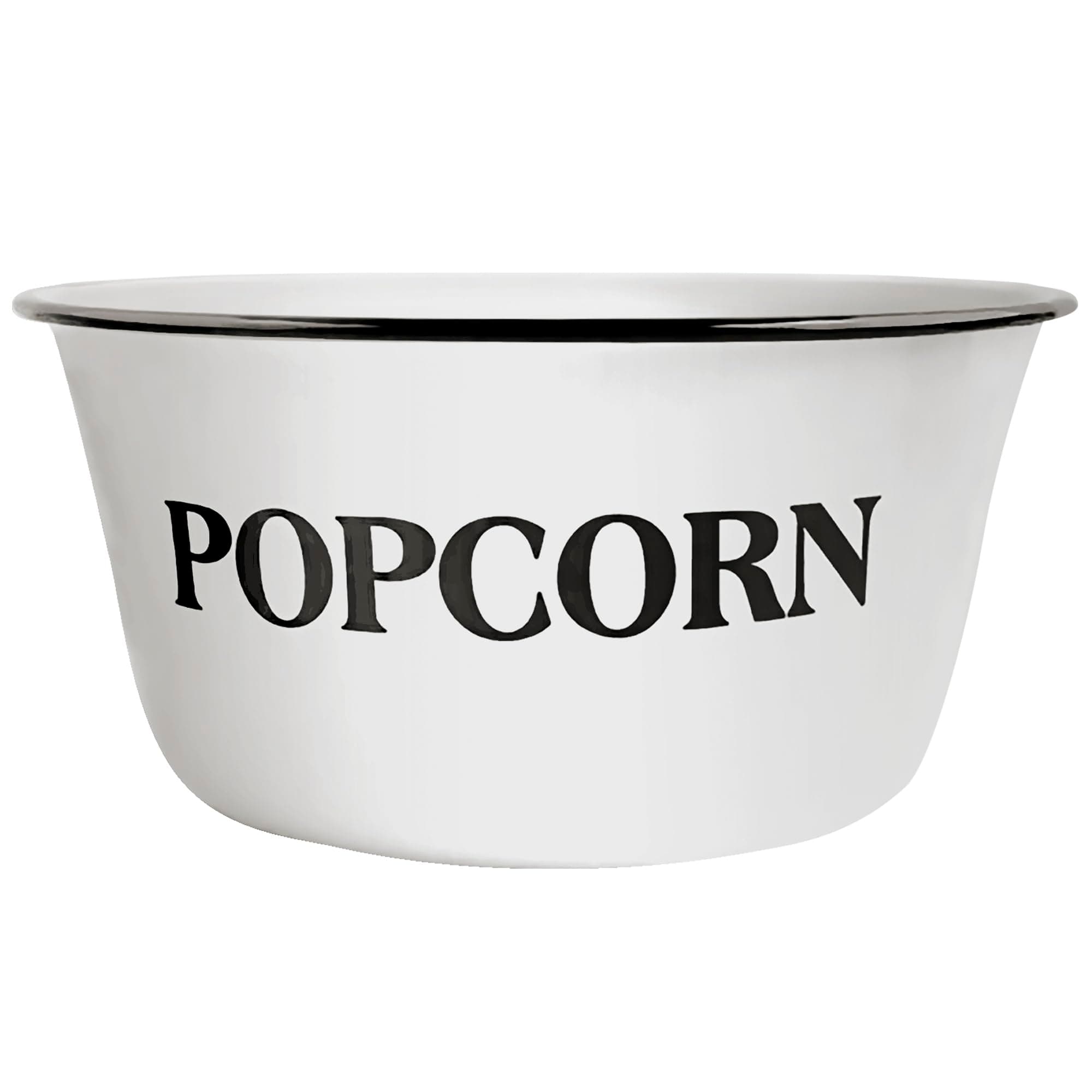 CWI 3.7-Quart Enamelware Popcorn Bowl - Round White Dish with Black Touches for Cinema Nights and Camping - Classic White with Black Rim, Durable (1 bowl)