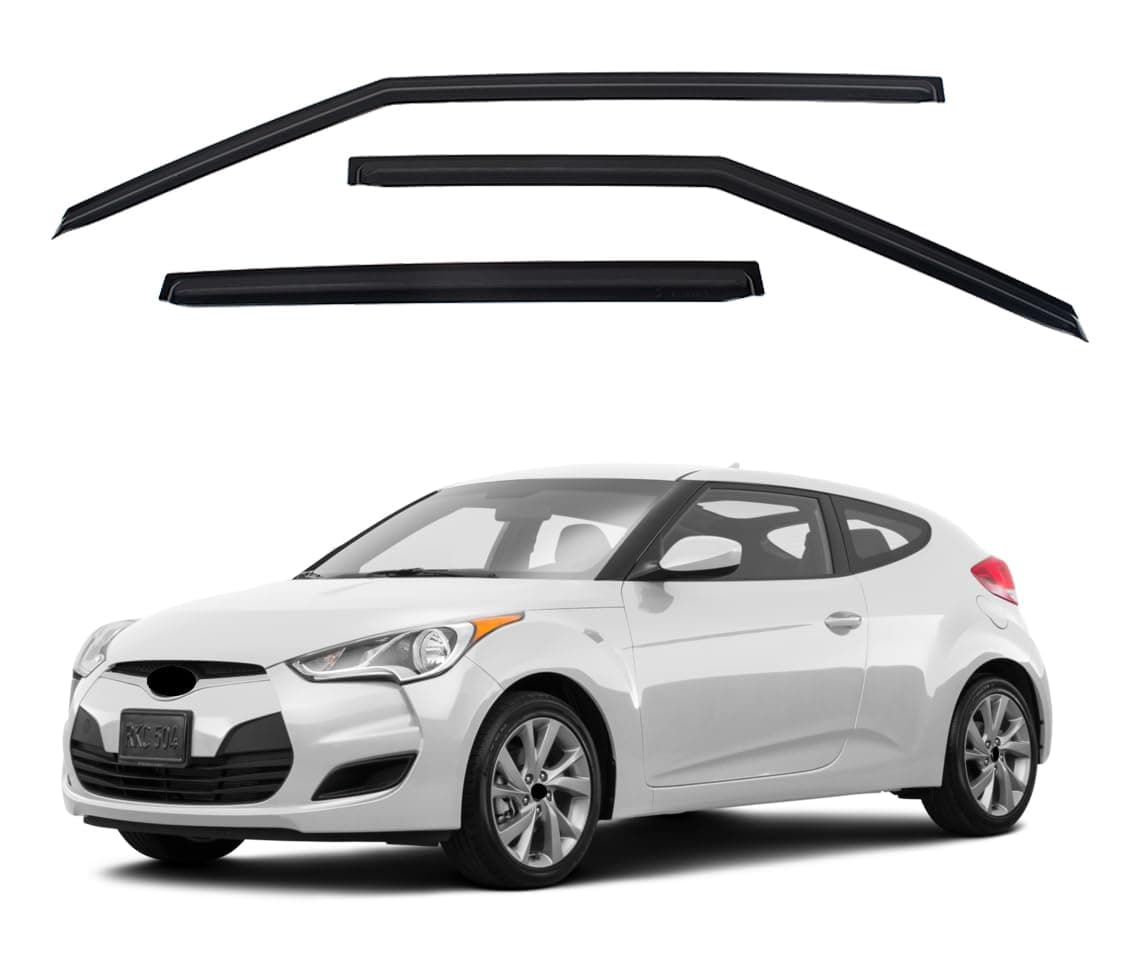 Safe Smoke Window Visor Sun Rain Vent Guard 3 Pcs Set Compatible with 2011~2018 Veloster Out Channel Visor