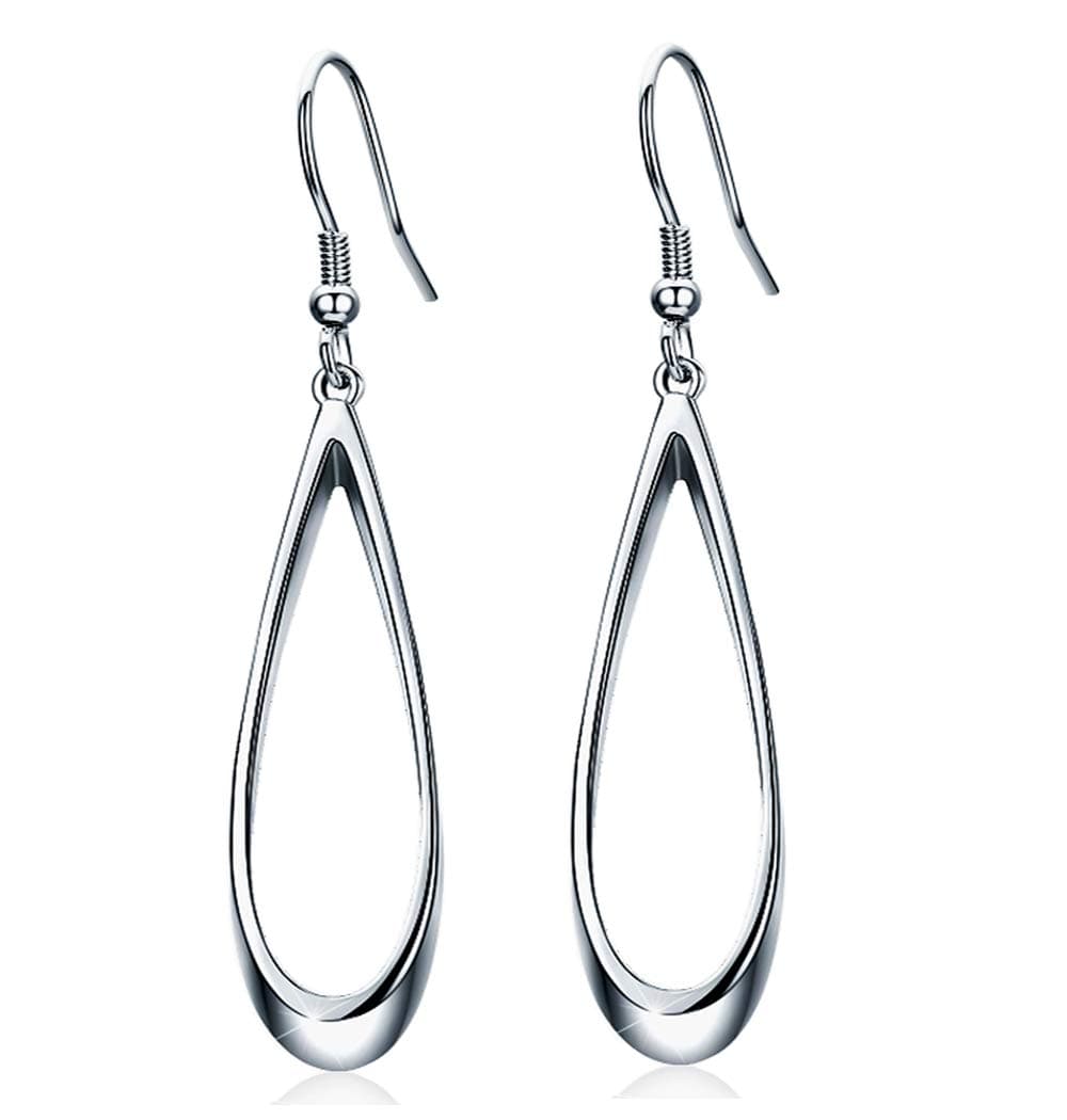 Sterling Silver Dangle Earrings, White Gold Plated Teardrop Silver Drop Earring for Women