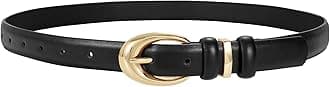 TRIWORKS Women Leather Belt for Jeans Pants Fashion Ladies Skinny Faux Leather Dress belt with Gold Buckle