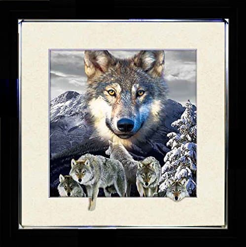 5D / 3D + Lenticular Framed 3d Picture Poster Artwork Wall Decor Holographic Pics Optical Illusion Animated Image on Canvas (With Black Frame) (Wolf Pack 02)