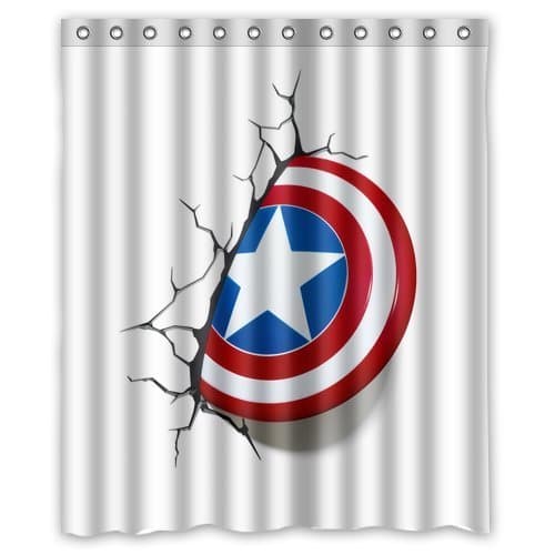 bang-bang-bang Custom Marvel Hero Captain Shield 3D Design Anime Polyester Waterproof Shower Curtain Personalized Bath Curtain Bathroom Accessories 60 x 72 Inch