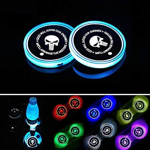 BukNikis Cup Holder Mats LED Cup Coaster with Skull Cup Pad Interior Atmosphere Light-Universal (Pack of 2)