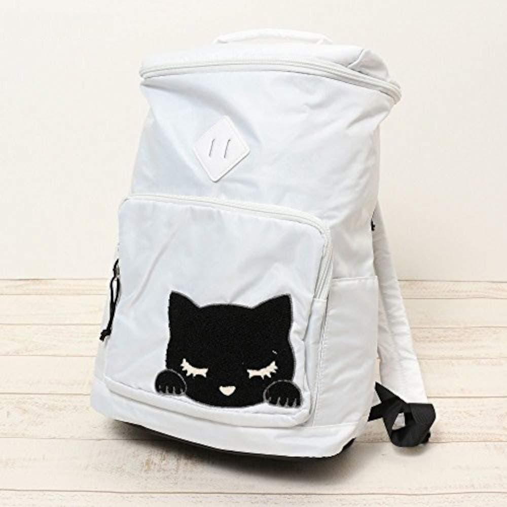 Casual Backpack Daypack Large 45cm with Cat Patch - Osumashi Pooh Chan Cat - White from Japan ASIN: B073QG1N1H