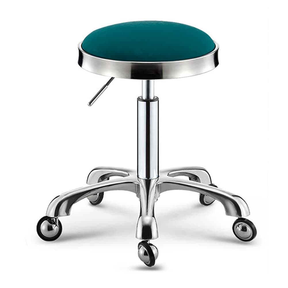 Stool Chair 360° Rotating Rolling Stool with 5 Wheels PU Leather Upholstered Waterproof Height Adjustable 17.32-23.62 Inch SGS Certified Gas Wand Salon Shop Stool for Massage Spa (Green The New