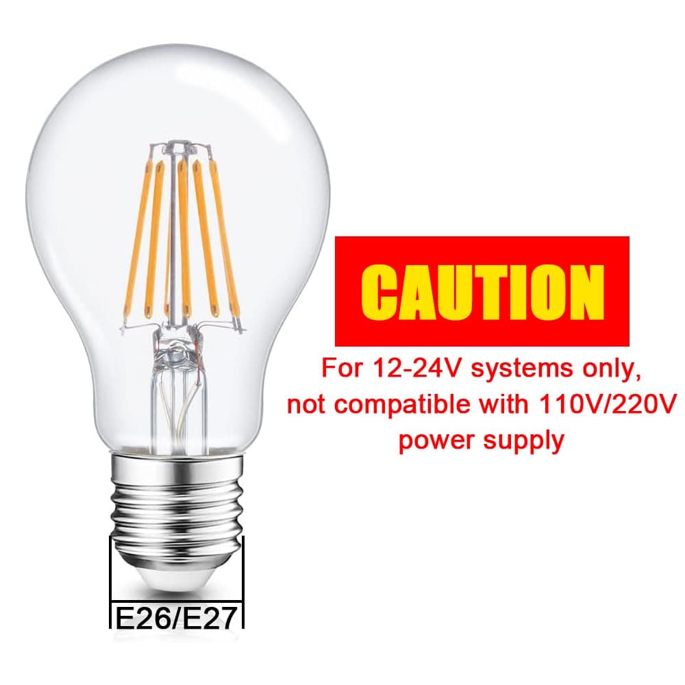 Haian 12V LED Bulb 6W 600Lm E26/E27 Standard Base 60W Equivalent 12 Volt Low Voltage Lights AC/DC 12-24V A19 Lamp,Warm White 2700K,Off Grid Solar Battery System Lighting,RV,Marine LED Lights,4 Pack