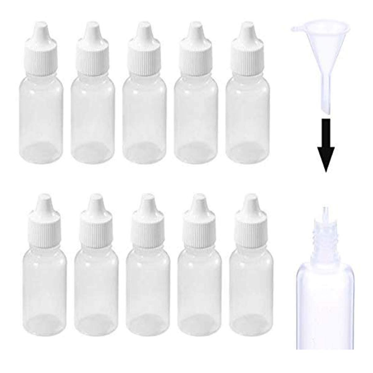 DIY Crafts 20 Botles + Funnel, Clear/Transparent, 10ml Empty Plastic Dropper Bottle/Eye Dropping Bottles Squeezable Eye Liquid Dropper + 1 Mini(20 Botles + Funnel, Clear/Transparent)