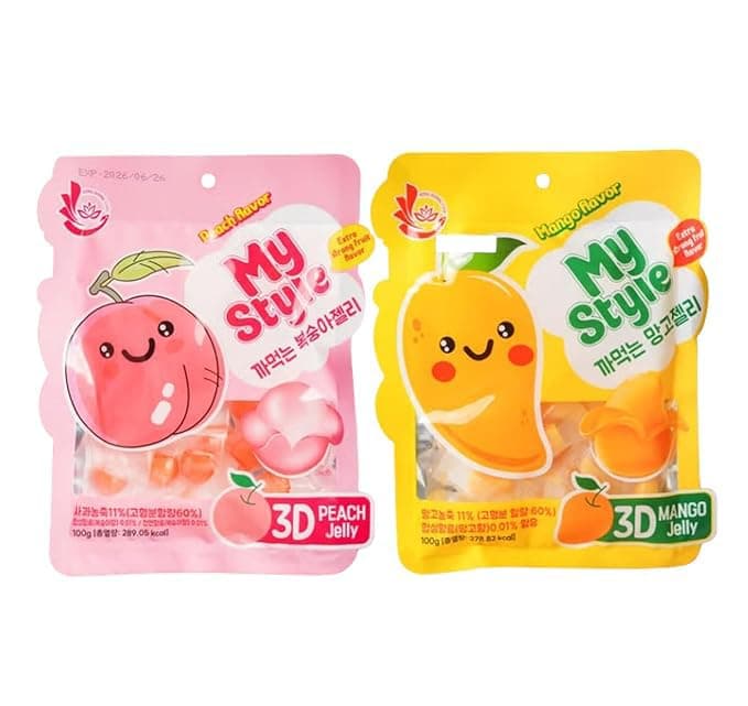 Fruit Peelable Candy - (1+1) 4D peelable Gummies Peach + Mango 100g 3.5oz (Total 200g, 7oz) Jelly Filled Gummies, Gluten Free Individually Wrapped Korean Snacks 과일맛 리치 젤리