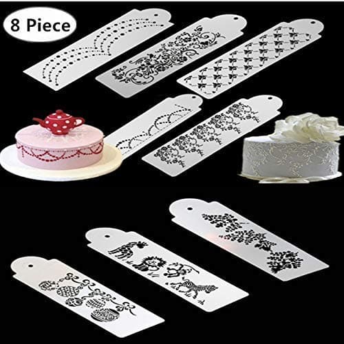 8-Pack Cake Decorating Stencil Molds, Magnoloran Wedding Cake Mesh Stencils Cake Templates Spray Floral Cake Side Molds, Wedding Cake Decorating Stencil Baking Tools, Dessert Decorating Molds