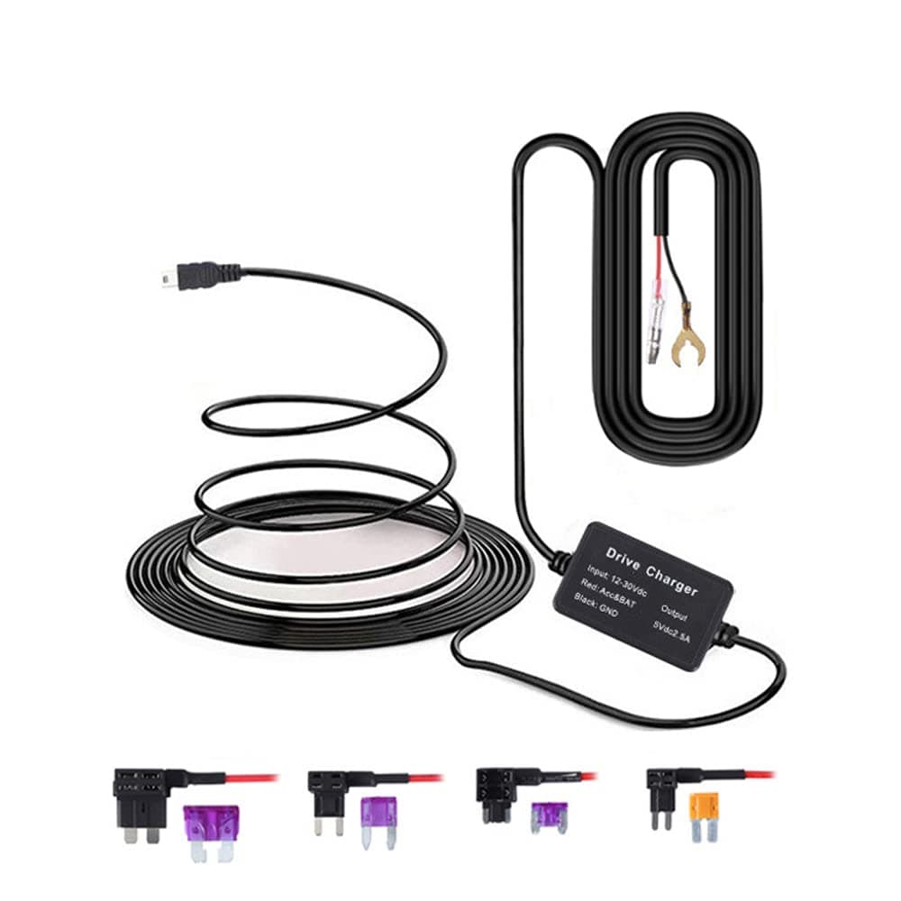 Dash Cam Hardwire Kit, G Sensor Smart Parking Mode Cable Mini USB Hard Wire Kit Fuse for Dashcam, Plozoe 12V-24V to 5V/2A Car Dash Camera Charger Power Cord（13ft）