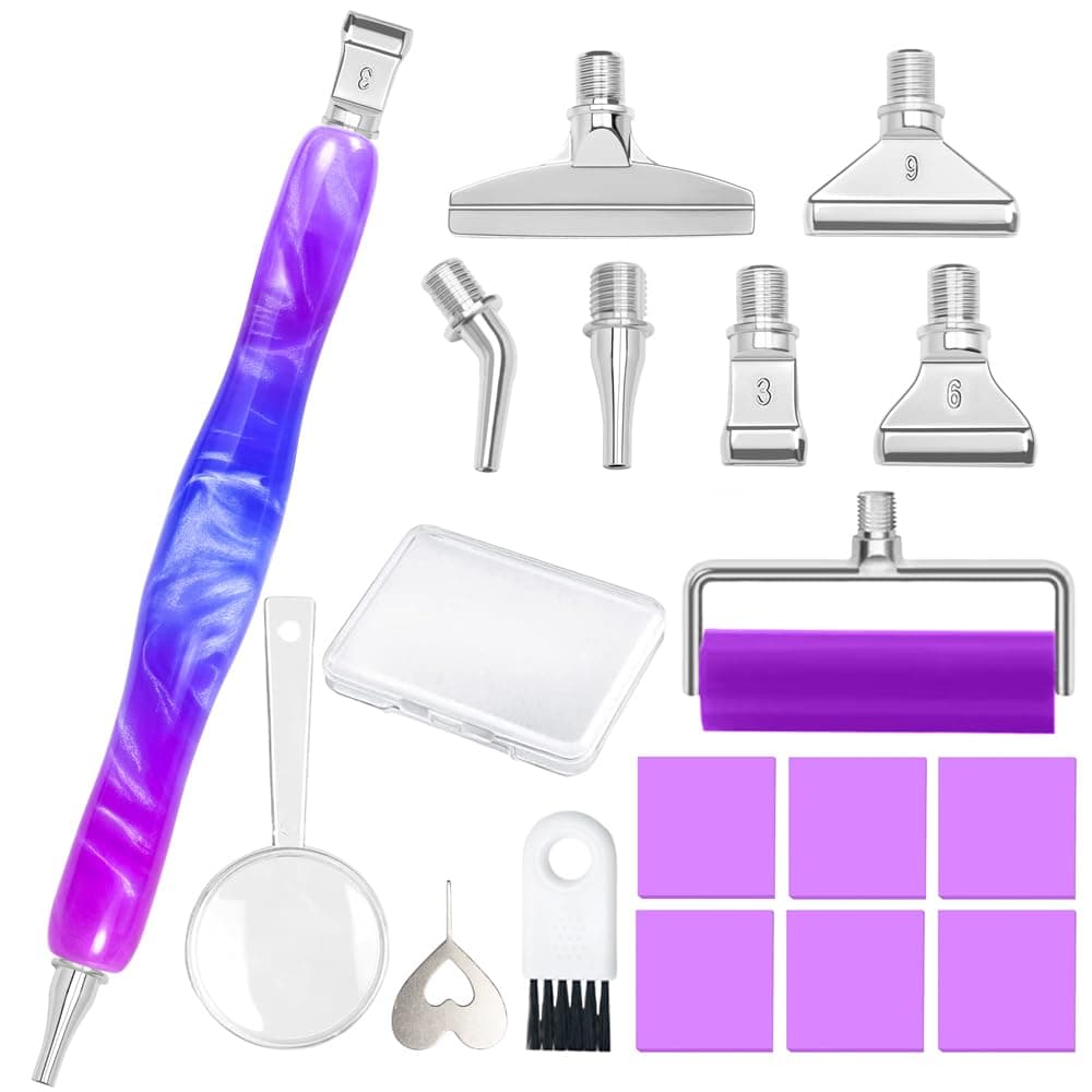 Praise V Do Diamond Painting Art Drill Bead Dot Pick Pen Kit with Screw Stainless Steel Metal Tips Nibs Placers Roller Tool Accessories Ergonomic Stylus for 5D Diamond Paint Nail Art Purple Blue