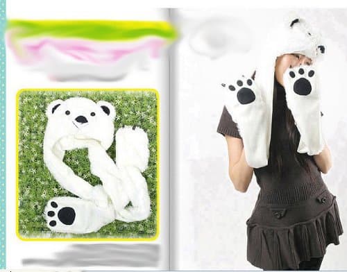 Polar Bear Animal Hat with Mittens Plush