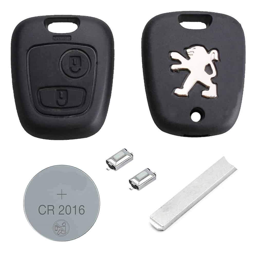 DIY Repair Kit - Replacement 2 Button Remote Car Key Fob Case LOGO VA2 Blade 2 Micro Switches New Battery for Peugeot 107 207 307 407 106 206 306 406 Keys Fobs Cars Vans