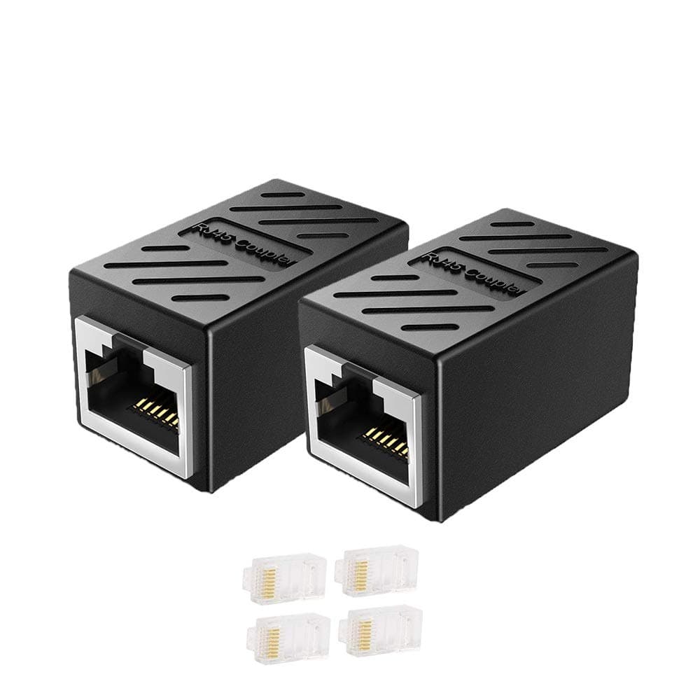 CAIVOV RJ45 Coupler Cat7 Cat6 Cat5e Ethernet Cable Extender Adapter LAN Connector in Line Coupler Female to Female (Black) (2Pack)