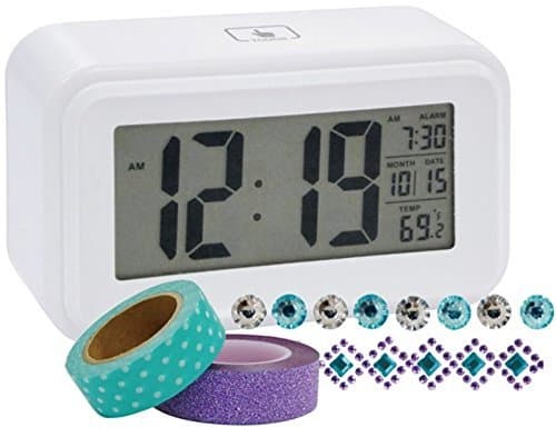 Decorate Me Clock 6" Electronic Digital Alarm Clock for Girls Includes Colorful Decorating Tape and Rhinestones. Fun Craft Activity Lets Children Create Their Own Designs On Multi-Function Clock.