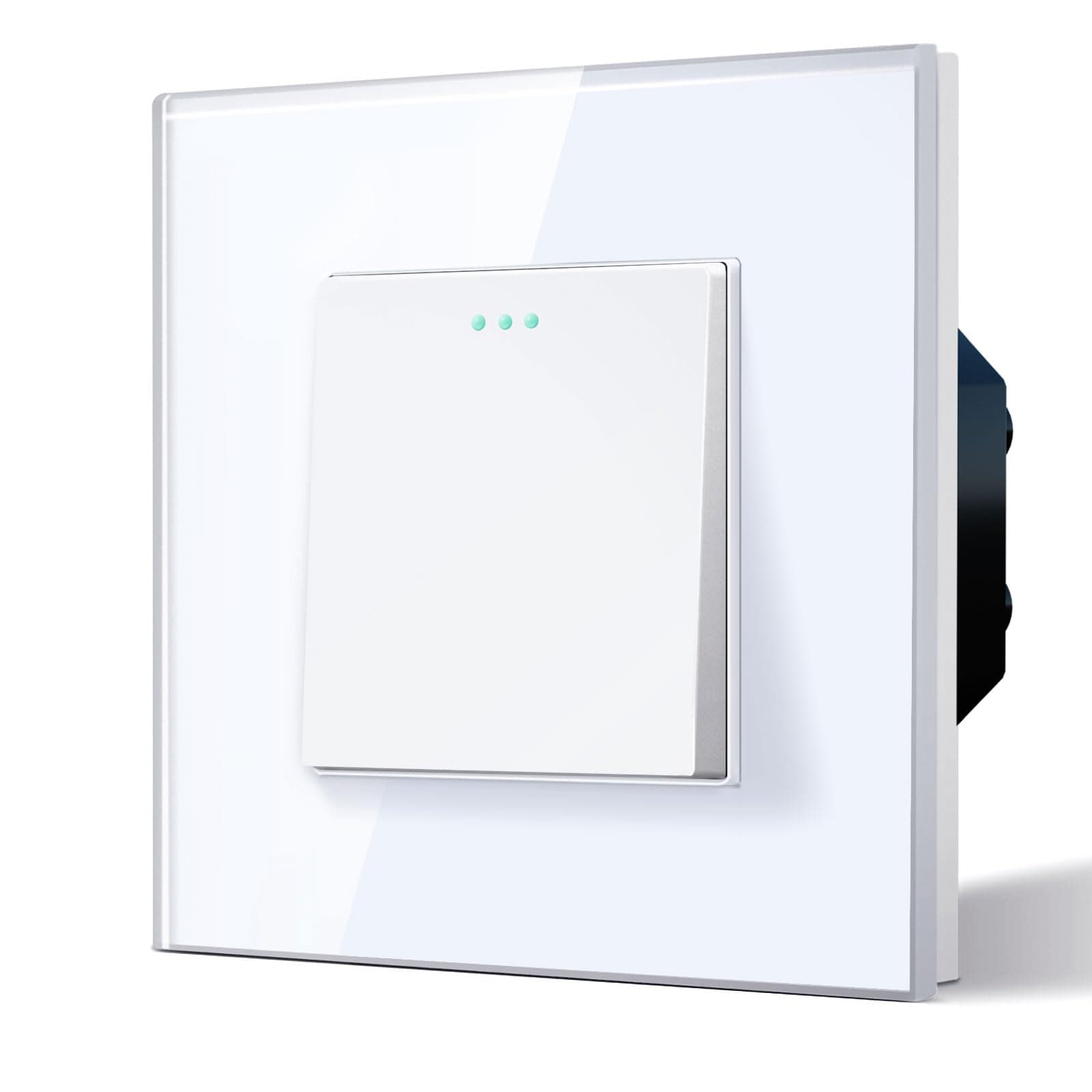 BSEED Electrical Wall Light Switch,Rocker Button wih LED Backlight,10A Toggle On/Off,Glass faceplate, Horizontal & Vertical Mounting,1 Gang 2 Way,86mm White