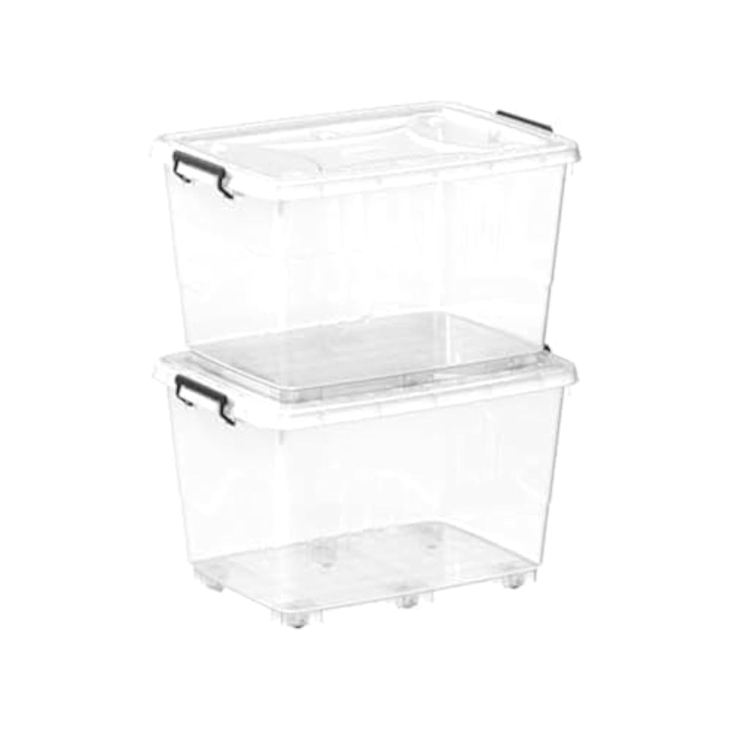 132L Clear Plastic Storage Box with Wheels & Lockable Lid Set of 2