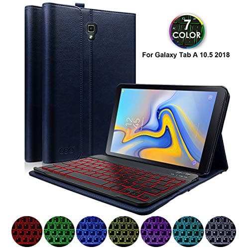 COO Keyboard Case for Galaxy Tab A 10.5, Heavy Duty PU Leather Case with Detachable Backlit Wireless Keyboard Compatible 2018 Samsung Galaxy Tab A 10.5 (Model SM-T590/T595/T597), Blue