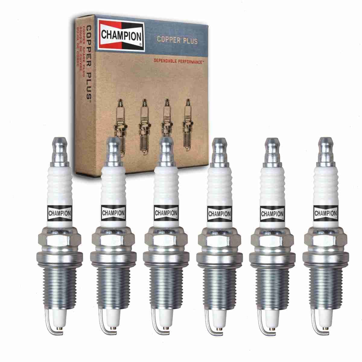 6 pc Champion Copper Plus Spark Plugs compatible with Jeep Grand Cherokee 4.0L L6 1993-1998