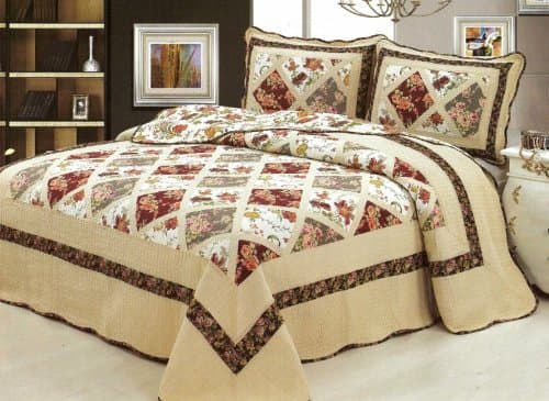 Square Patch Cotton 3-Piece Reversible Quilt Bedspread Bed Cover Coverlet Set - Queen 96" x 92"