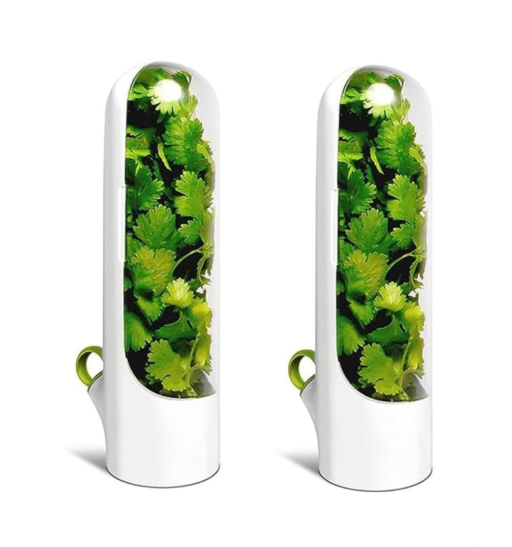 TOMVAES Herb Saver, Fresh Herb Keeper, Keep your Vegetable Fresh in Refrigerator 2-3 Weeks, Refrigerator Keeping Bottle Herb Preserver for Cilantro, Mint, Parsley, Asparagus Storage(2PCS)