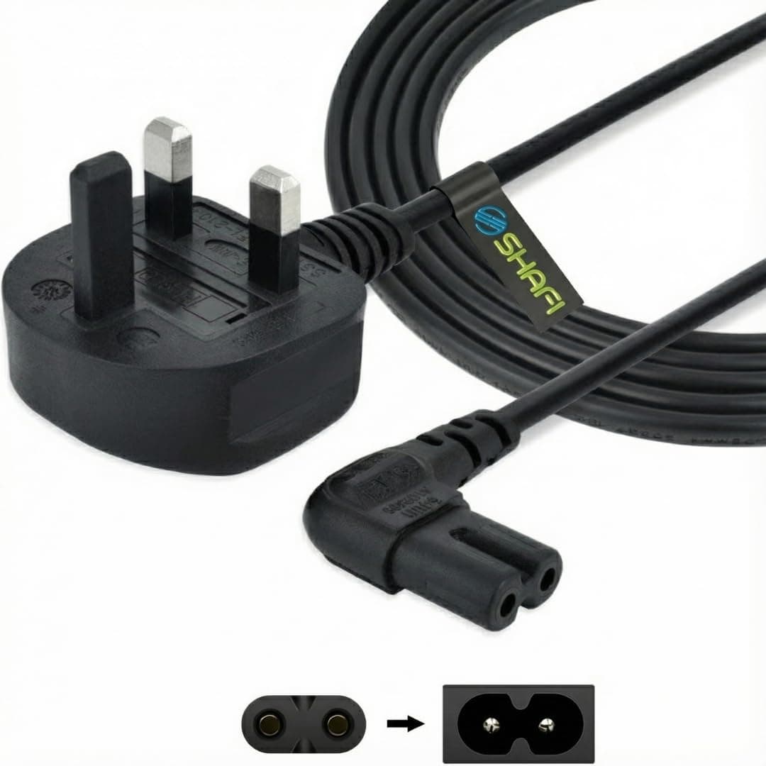 SHAFI® 2-Pack 3-Meter Figure 8 Power Lead - Certified 90-Degree Right Angle 2-Pin IEC-C7 Cord - 3-Pin UK Plug 3A Fuse - Compatible PS5 Power Cable UK Xbox Series X, Soundbar, LG Sony Samsung TV - 3M