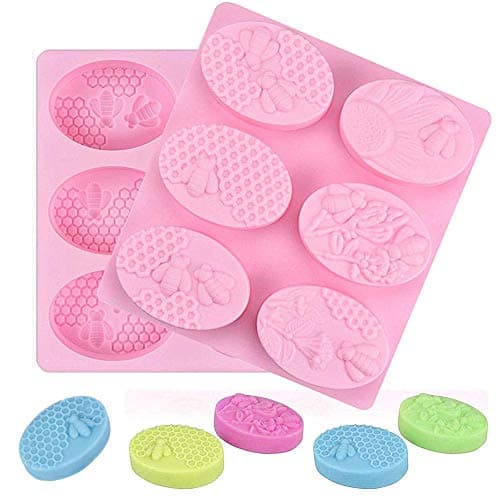 2Pcs 3D Bee Silicone Molds, Honeycomb Molds for Soaps, Cake Baking Mold, Candle Mold Resin Mold for Homemade Craft (Oval, Pink)