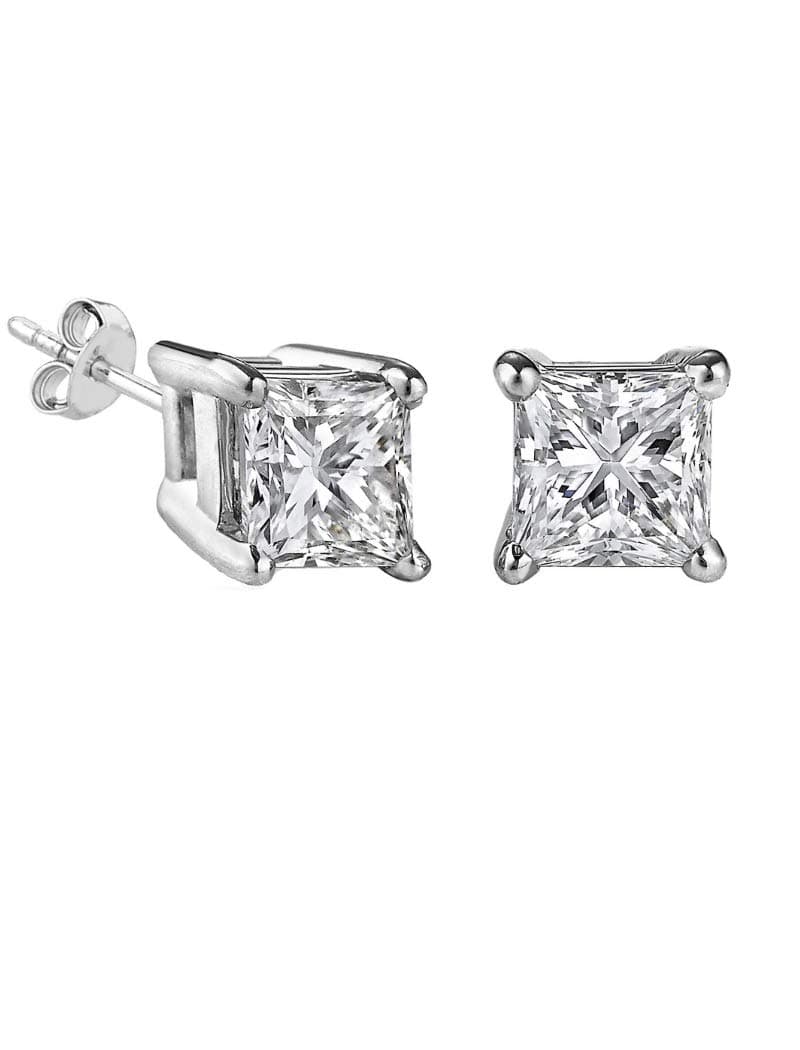 Princess Cut Square CZ Basket Set Sterling Silver Stud Earrings 8mm