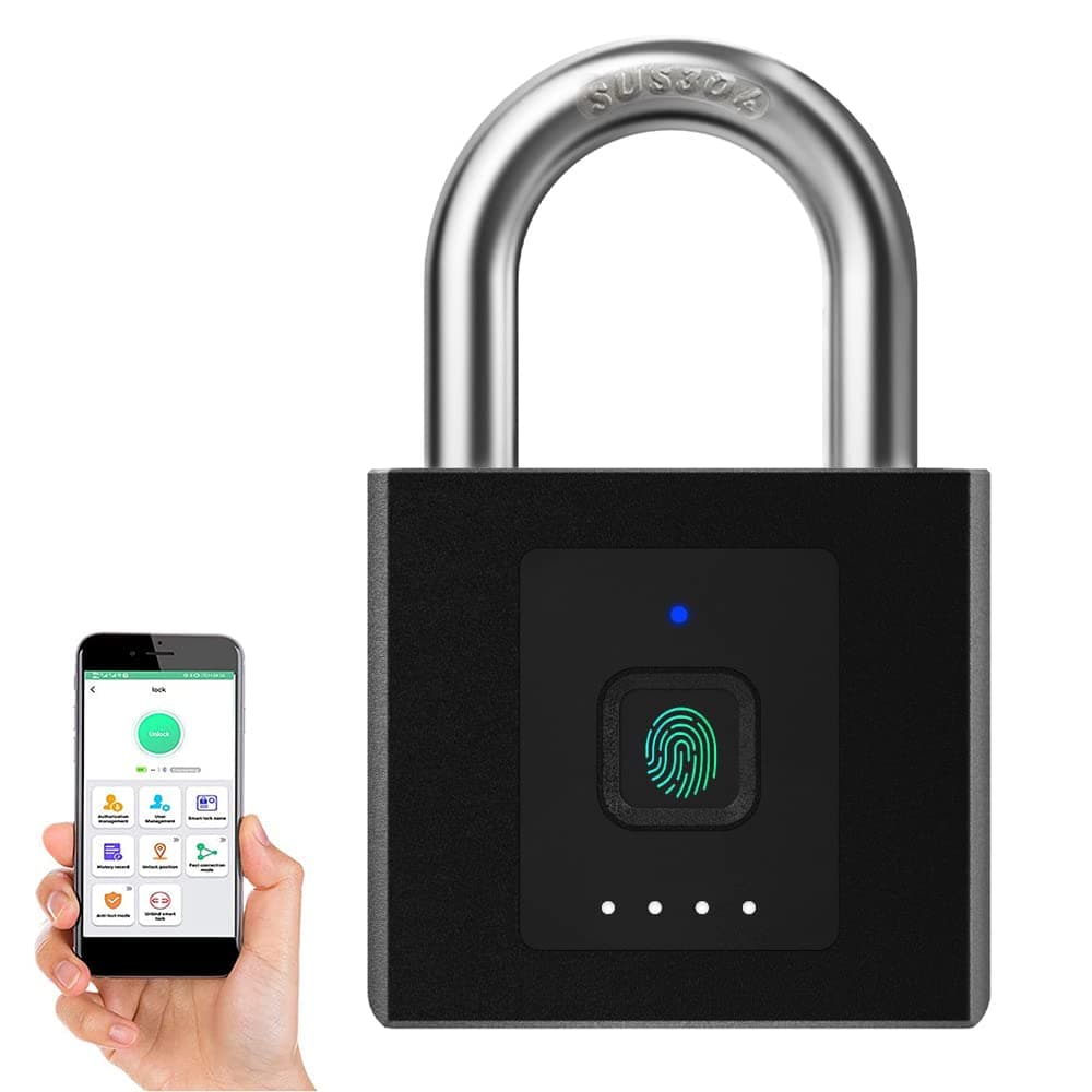 eLinkSmart Fingerprint Padlock with Phone App Unlock, Keyless Large Size Padlock, Remote Authorization, Schedule, Unlock Record, Suitable for Outdoor and Heavy Duty, Waterproof, Battery Indicator