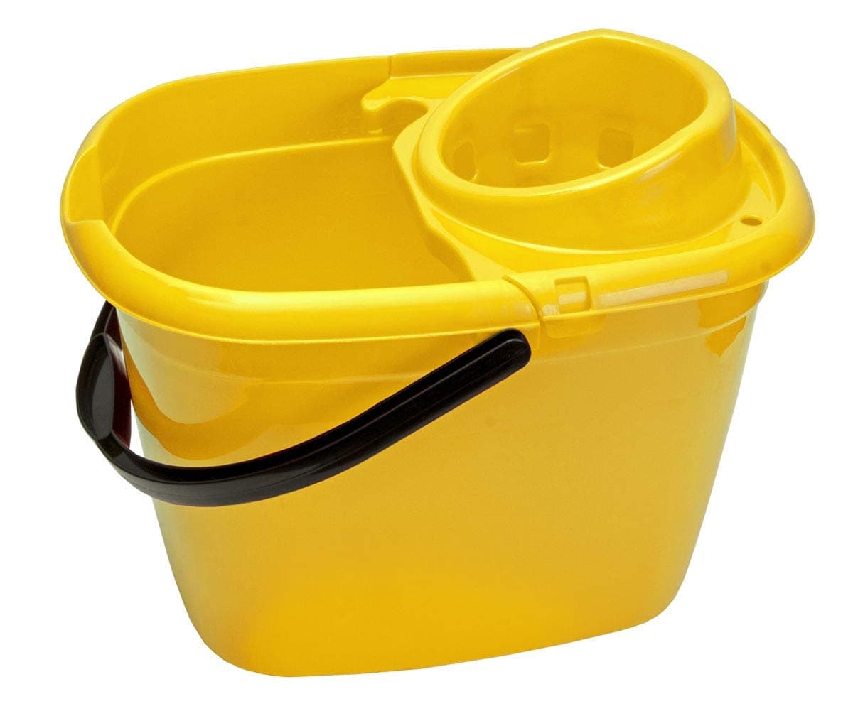 Abbey Plastic Mop Bucket with Wringer 12 Litre – Colour Coded Cleaning Floor Plastic Mop Bucket with Side Lip for Easy Pouring for General and Small Area Cleaning - Yellow