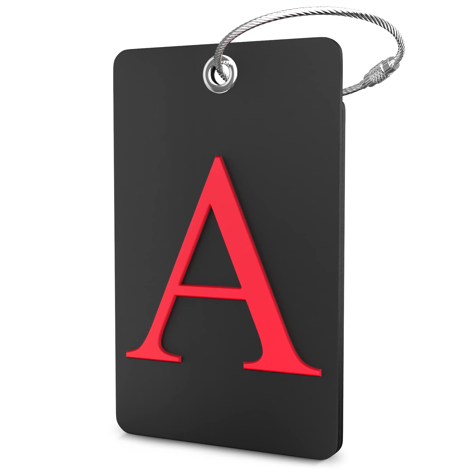 ShackeLuggage Tag Initial - Fully Bendable Tag w/Stainless Steel Loop (Black) (Letter A)