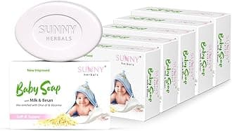 Sunny Herbals Baby Soap | Made with Milk, Besan, Glycerine & Olive Oil | Gently Cleanses | Deeply Moisturizes | Softens Baby Skin | Mild & Safe Formula | Best for Delicate Baby Skin, 75 gm (Pack of 6)